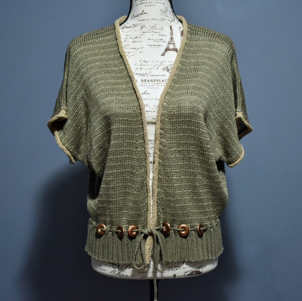 Olive & Tan Tie Front Knit Shawl (Made in Italy)